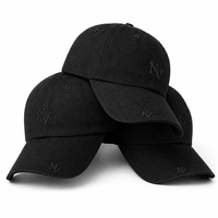 Casquette de baseball classique noire unie avec broderie sur le devant et la visière, œillets respirants, en coton léger