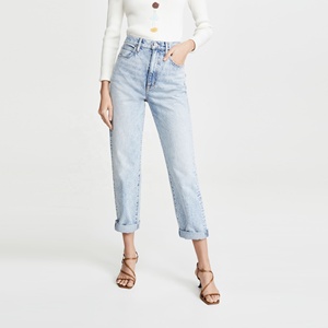 Luz Azul de corte recto de <span class=keywords><strong>talle</strong></span> <span class=keywords><strong>alto</strong></span> vintage mom <span class=keywords><strong>jeans</strong></span>, vaqueros de mujeres oem pantalones de mezclilla - Product Image 1