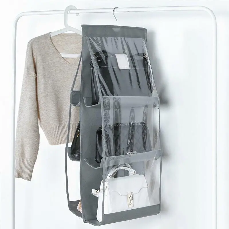 Home Storage 6 Pockets Nonwoven Handbag Storage Organizer Hanging Purse Closet Organizer
