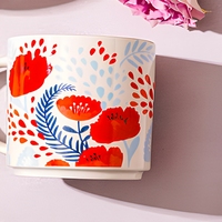 Mug en céramique à fleurs, grande capacité, pour le petit-déjeuner, le bureau, le café, avec personnalisation du logo
