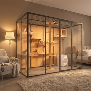 Muebles Profesionales para Tiendas <span class=keywords><strong>de</strong></span> Mascotas: Villa para Gatos <span class=keywords><strong>de</strong></span> Madera Maciza con Gabinete, Cristal Templado y Gran Espacio Interior - Jaula/Conjunto para Gatos - Product Image 1