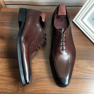 Chaussures en cuir haut de gamme faites à la main, à bout pointu, en cuir véritable pour homme, avec motif brodé, chaussures Oxford formelles pour affaires - Product Image 3