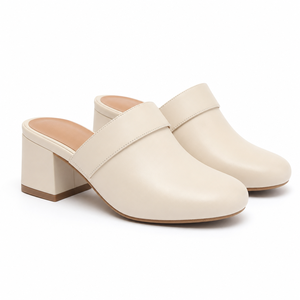 <span class=keywords><strong>Sabot</strong></span> à talon carré épais en cuir à bout fermé et bride large pour femme, personnalisable OEM - Product Image 1