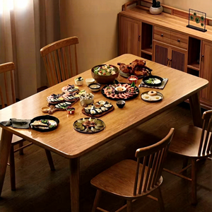 Modern Minimalist Solid Wood Rectangle Dining <b>Table</b> with Splayed <b>Legs</b> and 4 Matching Chairs for Family Dinner Hotel Apartment - Product Image 4