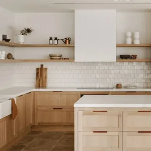 Gabinetes de cocina de madera maciza de transición CBMmart, diseño de inserción, cocina americana de roble blanco