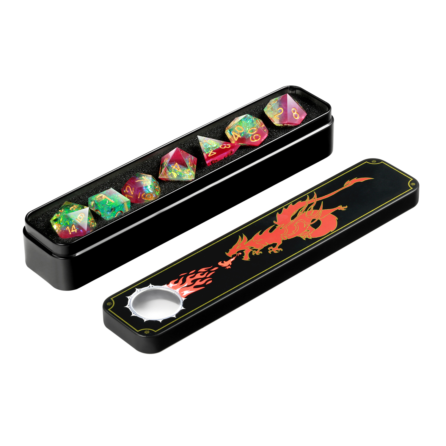 Пользовательские острые края D & D набор игральных костей ручной работы 7 штук Die DND многогранные полимерные кости с металлическим корпусом для подземелья и игры дракона