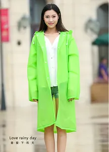 사용자 정의 성인 남녀 공용 방수 투명 두꺼운 EVA 플라스틱 레인 트렌치 코트 모자와 휴대용 긴 비옷