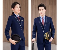 Costume d'hôtesse de l'air et de pilote personnalisé, nouveau, uniforme professionnel, vêtements pour hommes et femmes (veste + chemise + pantalon), vente en gros, polyester