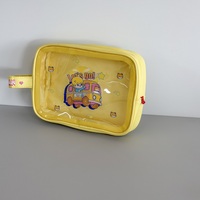Trousse de Toilette Transparente en PVC Effet Nettoyable, Cadre en PU Jaune, Imprimé Personnage de Dessin Animé, Fermeture Éclair Rouge Contrastante, Étui Cadeau Nouveauté pour Filles