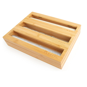 Foil Organizer For Drawer 3 In 1 Wrap Dispenser With Cutter Plastic Wrap Aluminum Foil Wax Paper Roll Organizer For Kitchen Drawer Bamboo Holder