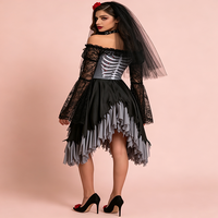 Costume de mariée zombie squelette sanglant pour femme, ensemble de déguisement d'Halloween avec voile