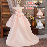 Nouvelle robe de bal en satin fleuri pour filles avec nœud décoratif, idéale pour les anniversaires des enfants, robe de princesse pour filles, robe de fête fleurie T6085