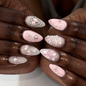 <span class=keywords><strong>Uñas</strong></span> Postizas con Punta Francesa Geométrica Rosa Chic, Largas, Cobertura Completa, 10 Piezas, <span class=keywords><strong>Kit</strong></span> <span class=keywords><strong>de</strong></span> <span class=keywords><strong>Uñas</strong></span> Reutilizables para Mujeres, Uso Diario y Fiestas - Product Image 1