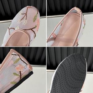 Zapatos Planos de Ballet Transpirables con Malla, Estilo Primavera-Otoño, Bordados con Rosas, Tipo Mary Jane, de Punta Redonda y Corte Bajo - Product Image 3