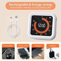 Jam Timer Digital LED Persegi dengan Putaran Mekanis, Alarm, 60 Menit, Baterai Isi Ulang, Ramah Lingkungan