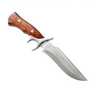 Cuchillo de acampada profesional para exteriores, hecho a mano, de acero con alto contenido de carbono, mango de madera, funda de cuero, hoja fija, OEM - Product Image 4