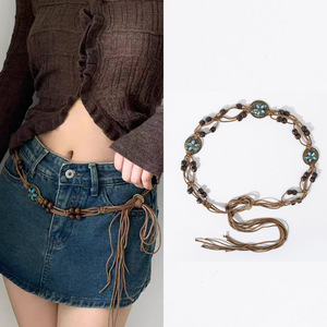 <span class=keywords><strong>Ceinture</strong></span> tressée à nœuds style bohème avec strass papillon, style ethnique fait main, pour les vacances décontractées, en alliage - Product Image 1