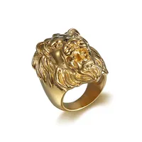 Mens Rings Rings Factory Direct Sales Fashion Mens PVD Plating Big Stainless Steel Gold Lion Head Rings