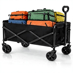 Robuster Klappbarer Stahlwagen mit 100L Kapazität, Faltbarer Nutzwagen mit Getränkehaltern, Tragbar für Camping - Product Image 1