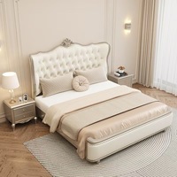 Lit réglable de haute qualité en bois de chêne de style royal européen, avec revêtement en cuir, taille King, meubles de chambre durables 1