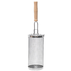Stainless Steel <b>BBQ</b> Grill Basket With Wooden Handle Outdoor Cooking <b>Tool</b> For Chicken Wings And Vegetables - Product Image 1