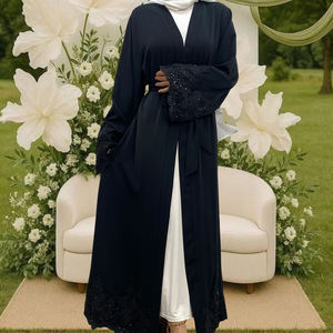 9.9 grande vendita di lusso Abaya graziosi fiori Applique con paillettes lucide le donne aprono abiti di tacchino islamico Abaya musulmano 1989 # - Product Image 3
