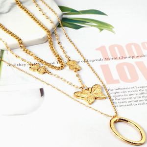 Collier personnalisé en acier inoxydable plaqué or pour femmes, pendentif rond à double couche - Product Image 3