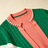 Ensemble de vêtements décontractés personnalisés pour femmes, robe midi d'hiver, tissu épais, tons rose, vert, blanc, cardigan en tricot torsadé