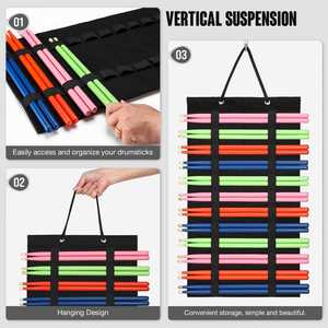 Soporte para <span class=keywords><strong>Baquetas</strong></span>, Bolsa Colgante para Exhibición <span class=keywords><strong>de</strong></span> <span class=keywords><strong>Baquetas</strong></span>, Bolsa Organizadora Plegable <span class=keywords><strong>de</strong></span> Fieltro para 12 Pares <span class=keywords><strong>de</strong></span> <span class=keywords><strong>Baquetas</strong></span> - Product Image 3