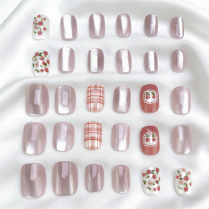 <span class=keywords><strong>Uñas</strong></span> Postizas de Color Rosa Claro con Purpurina Fina, Diseño de Ojo de Gato, Flores Rosas y Hojas <span class=keywords><strong>Verdes</strong></span>, <span class=keywords><strong>Uñas</strong></span> <span class=keywords><strong>Cortas</strong></span> Cuadradas con Diseño de Cuadros Cruzados en Rosa Claro y Blanco - Product Image 6