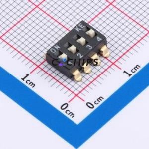 HX 2.54-4P TPGT DIP Switch SMD-8P,6.15x10.16mm Switch Flat Toggle, Raised Type Single Pole Single Throw 4 Gull Wing Type - Product Image 1