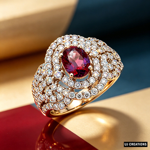 Bague de cocktail en or 18 carats pour femme, saphir et diamants pavés, motif floral, alliance de luxe - Product Image 5