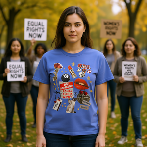 T-shirt Donna Girl Power Collage con Grafica Femminista, Girocollo, Manica Corta, Stile Vintage, Stampa 100% Cotone, Vestibilità Regolare - Product Image 2