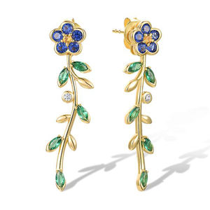 ไม่ซ้ำกันออกแบบที่ทันสมัยไม่ซ้ำใครชุบทอง18K 925ดอกไม้สีฟ้าเพทายเงินสเตอร์ลิง925อินเทรนด์ - Product Image 1