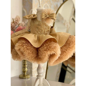 サンセットイエローふわふわオートクチュール子供服ワンショルダーボウデコレーションサテン高品質プリンセスバースデーパーティーガールドレス - Product Image 5