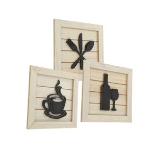 Rustic Wooden Signs Kitchen Hanging Decor Art 3pcs Restaurant Wall Hanging Sign Farmhouse Wall Art Kitchen Signs