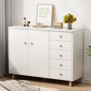 Armoire de rangement moderne minimaliste en MDF blanc pour chambre à coucher et salon, armoire à tiroirs murale avec six tiroirs - Product Image 4