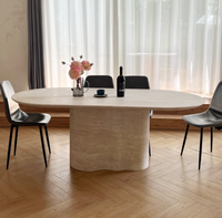 Usine OEM/ODM, vente en gros, ensemble de table à manger en marbre au design moderne, travertin de haute qualité, pierre naturelle pour la maison