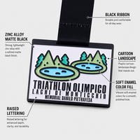 Op maat gemaakte vierkante zinklegering triatlonmedaille met gekleurd emaille, metalen sportprijs voor buitenwedstrijden, triatlon evenement souvenir prijs