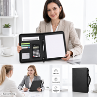 Portafolio de Cuero A4 con Cierre y Asa, Calculadora, Bolsa para Documentos de PU Encerado Premium, Organizador de Negocios, Logotipo Personalizado, Venta al Por Mayor