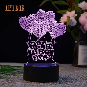 Base de luz nocturna para pastel de feliz cumpleaños, lámpara de mesa acrílica 3D con Control remoto que cambia de Color para niños