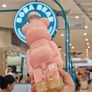 Carton Packed Bear Shape Milk Tea Bottle Puppet Bear Shaped Transparente Thick Smoothie Juice Bottle Para Restaurante Ou Loja Boba