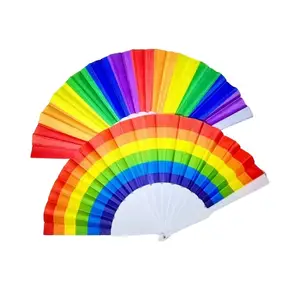 Chinese Style Wholesale Custom Large Rainbow Color Folding Hand Fans Plastic