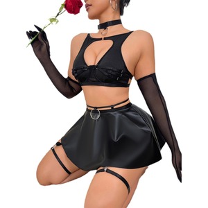 Set Lingerie Cosplay Kulit PU Rok Harness Berlubang Pakaian Intim - Product Image 5