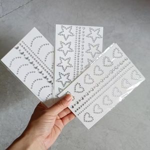 Autocollants temporaires en <span class=keywords><strong>strass</strong></span> autocollants en papier blanc pour le visage, formes étoile et cœur, nouveaux designs - <span class=keywords><strong>Maquillage</strong></span> DIY pour festivals et fêtes - Product Image 4