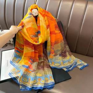 Nouvelle mode châles imprimés floraux surdimensionnés 135*190cm étoles en organza pour femmes fil de soie gaze plage couvrir écharpe dames - Product Image 3