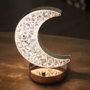 Romántica estrella redonda Luna decorativa lámpara de mesa adornos carga táctil 3 colores dormitorio mesita de noche luces