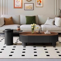 Nouvelle table basse ovale de style chinois, moderne du milieu du siècle, plateau en bois massif, luxe léger, mobilier de salon minimaliste