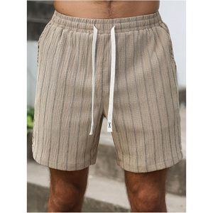 FOXA Men's Striped Linen Shorts <b>Elastic</b> Drawstring Mid Waist Breathable Casual Summer Shorts With Pockets - Product Image 3