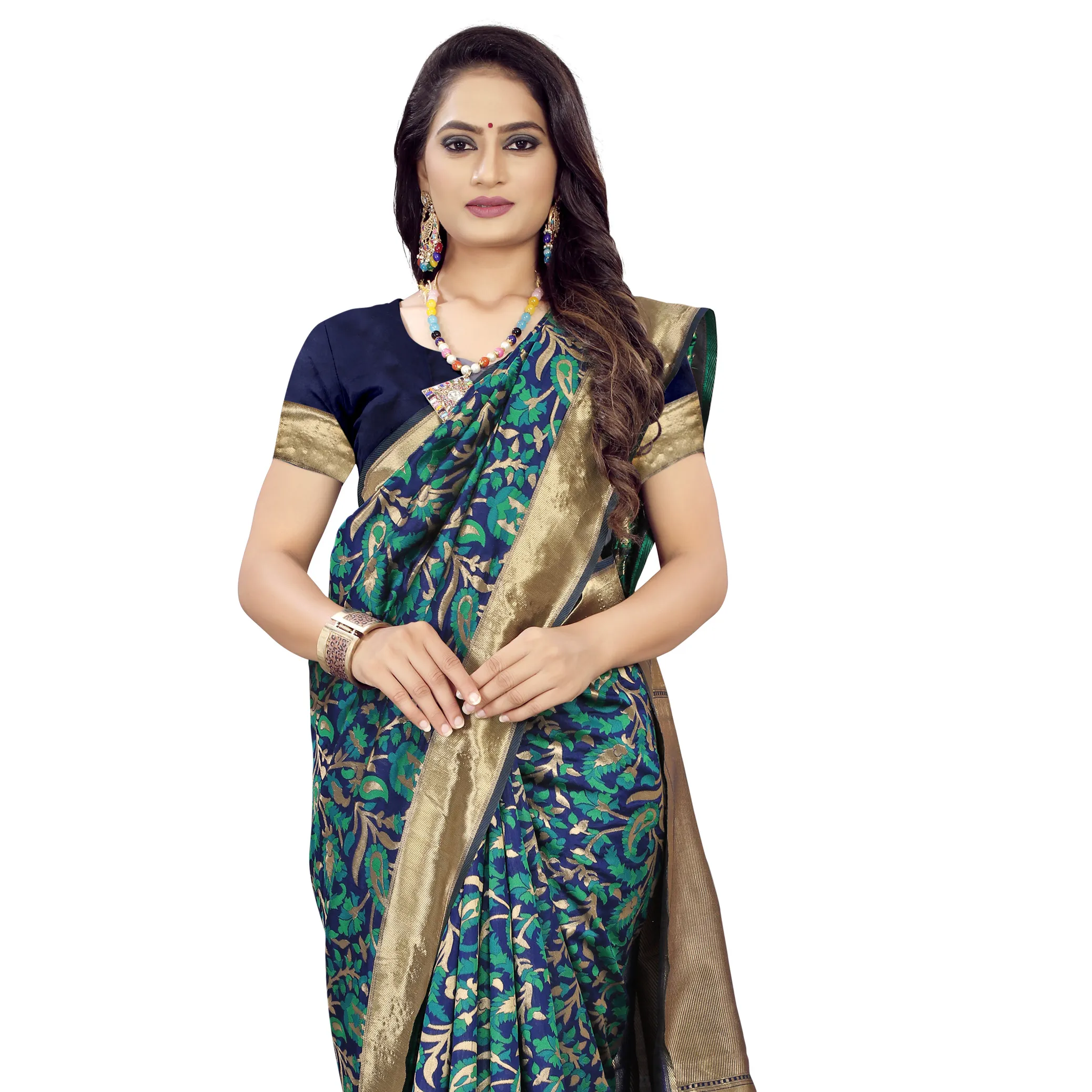 Popolare seta e cotone stile ricco tessuto Banarasi arte sari di seta con camicetta di design abbigliamento indiano